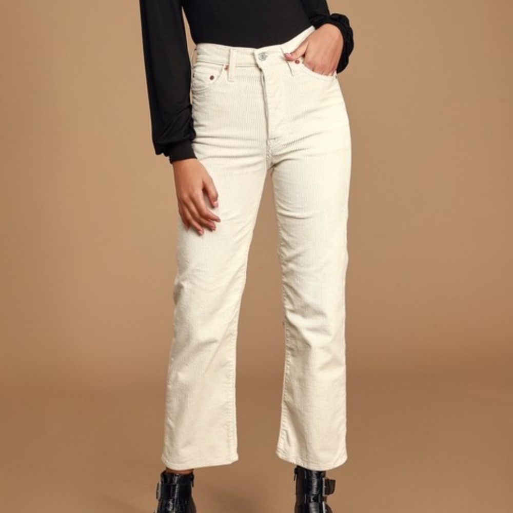 Ecru Levi's Ribcage Straight Leg Corduroy Jeans